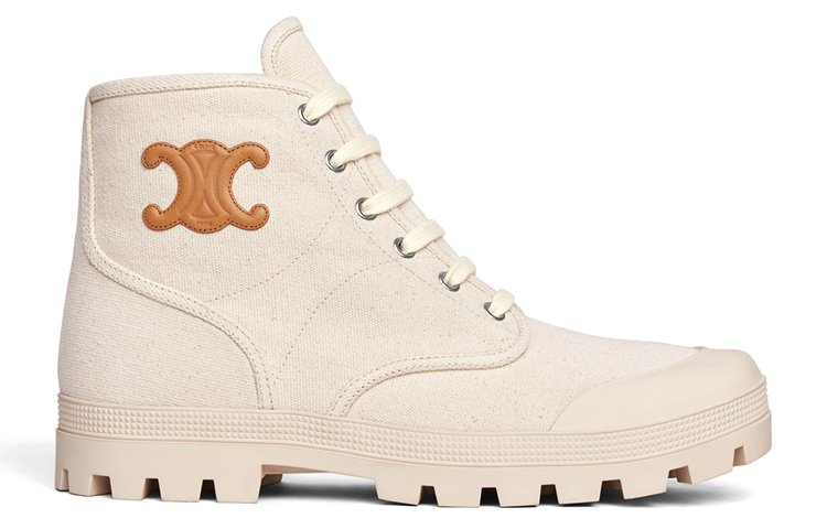 CELINE Patapans Canvas Ankle Boots Women's Beige