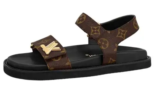 LOUIS VUITTON Sunset Leather One Strap Sandals Women's Brown