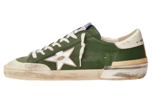 Golden Goose Super Star Leather Low top Stylish Skateboarding Shoes Men's Green Distressed