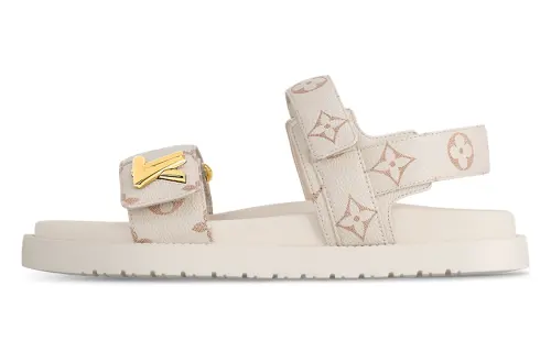 LOUIS VUITTON Sunset Leather Beach Sandals Women's Ecru