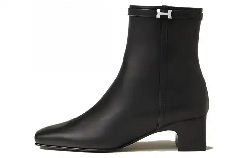 HERMES Hommage Cow Leather Ankle Boots 5CM Women's Black