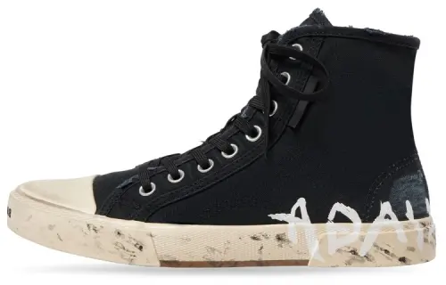Balenciaga Paris High Top Graffiti High top Stylish Skateboarding Shoes Women's Black Distressed