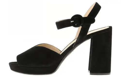 PRADA Suede Chunky Heel One Strap Sandals Women's Black