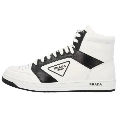 PRADA District Leather High top Skateboard Shoes Men's Black White