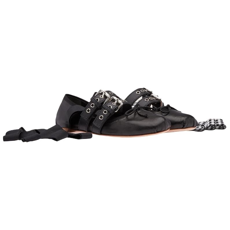MIU MIU Leather Flat Casual Shoes Women's Black