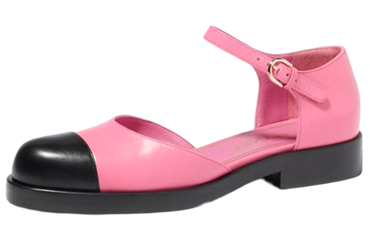 CHANEL Chanel Leather Colorblock Fashion Mary Jane Shoes Women's Black Pink