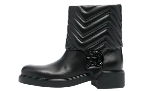 GUCCI Gg Leather Ankle Boot Black Women's