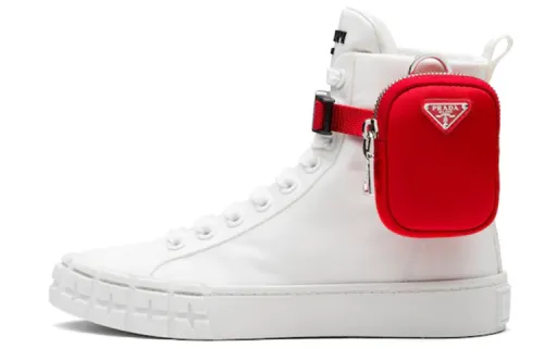 PRADA Wheel Re Nylon Stylish Skateboarding Shoes Women's White Red