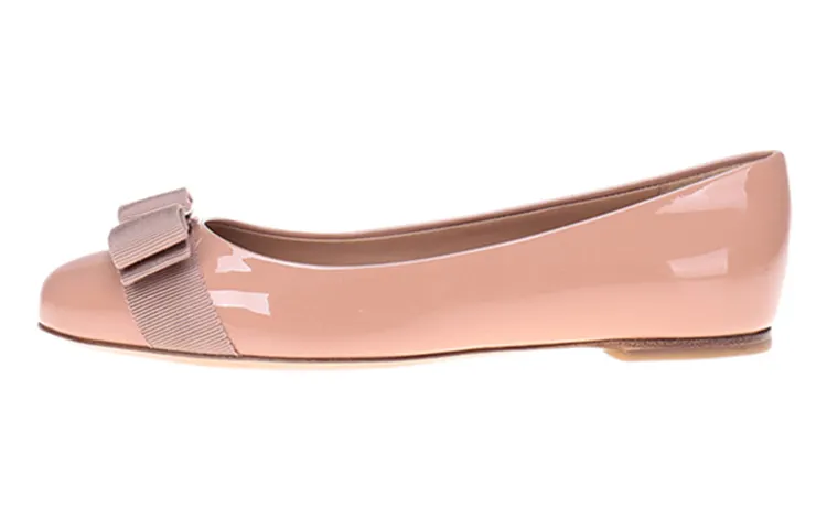 FERRAGAMO Varina Leather Bowknot Flat Shoes Women's Dark Pink