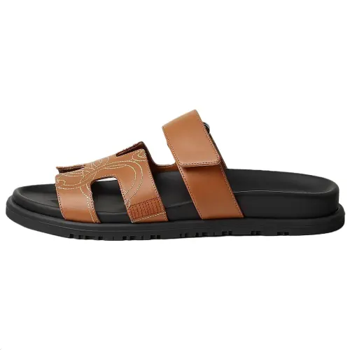 HERMES Chypre Rubber Slide Slippers Women's Light Brown