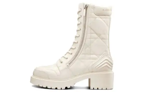 DIOR D Leader Leather Abrasion Resistant Ankle Boots 5.5cm Women's White