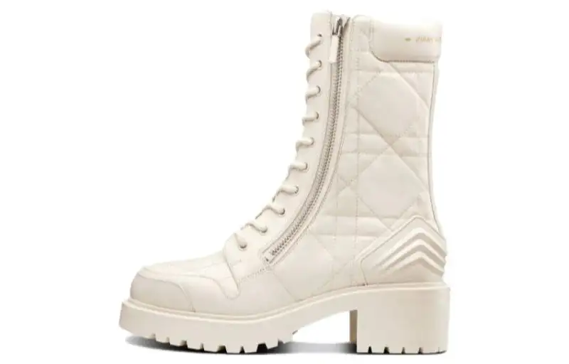 DIOR D Leader Leather Abrasion Resistant Ankle Boots 5.5cm Women's White