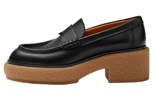 HERMES Fanny 30 Leather Platform Shoes Women's Black