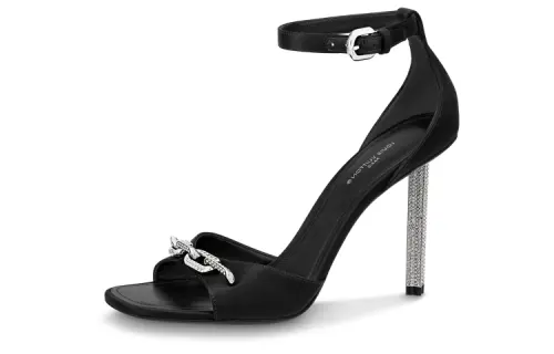 LOUIS VUITTON Artificial Diamond One Strap Sandals Women's Black