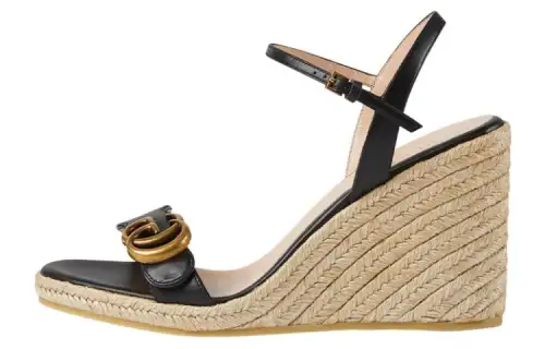 GUCCI Double G 95mm Platform Espadrille Black Leather Women's