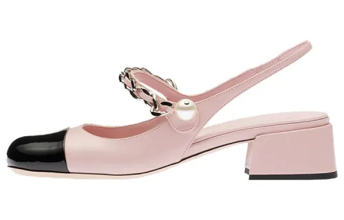 MIU MIU Leather Chunky Heel High Heels Women's Pink