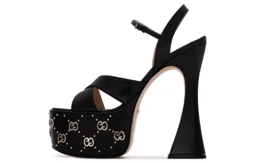 GUCCI Interlocking G Studs Sandals Black Women's
