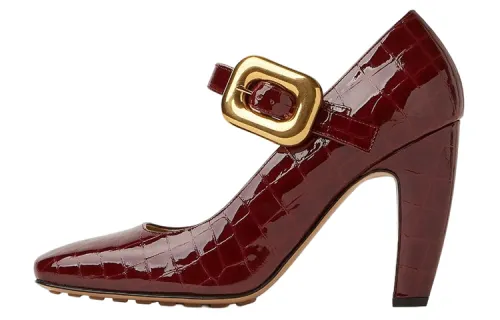 Bottega Veneta Mostra Leather Cone Heel High Heels 9cm Women's Red