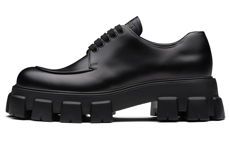 PRADA Prada Monolith Leather Glossy Casual Leather Shoes Men's Black