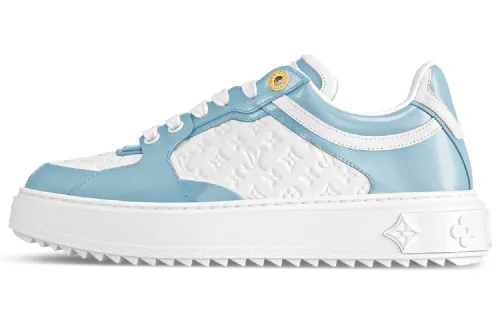 LOUIS VUITTON Time Out Cow Leather Low top Skateboard Shoes Women's White Blue