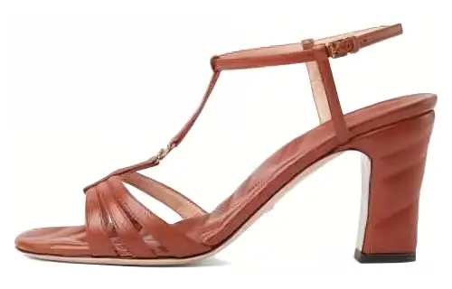 GUCCI Leather One Strap Sandals Women's Brown