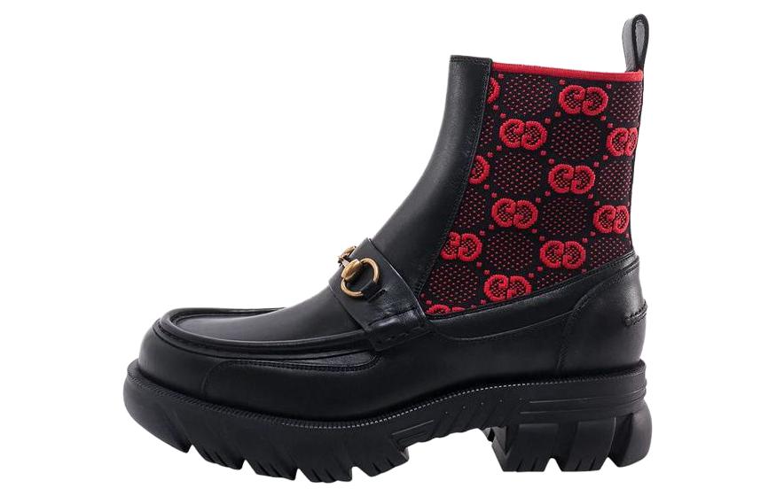 GUCCI Gucci leather GG jersey fashion ankle boots red and black