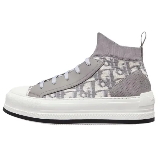 DIOR Walk'n'Dior Platform Shoes Fabric Mid top Skateboard Shoes Women's Gray