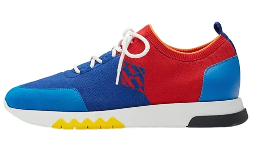 HERMES Exploit Cow Leather, Textile Abrasion Resistant Low top Casual Shoes Men's Blue Red