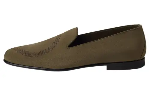 HERMES Hermès Imagine cow leather flat slip-ons loafers men's brown green