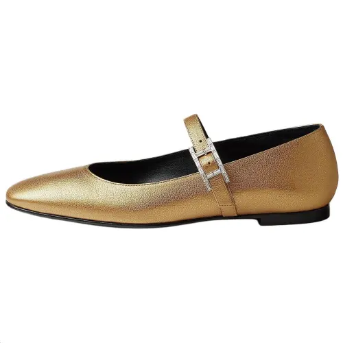 HERMES Jane Flat Mary Jane Shoes Women's Gold