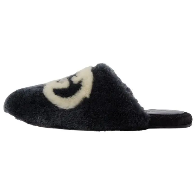 Gucci Wmns Faux-Fur Slipper 'Interlocking G - Black White' Women's