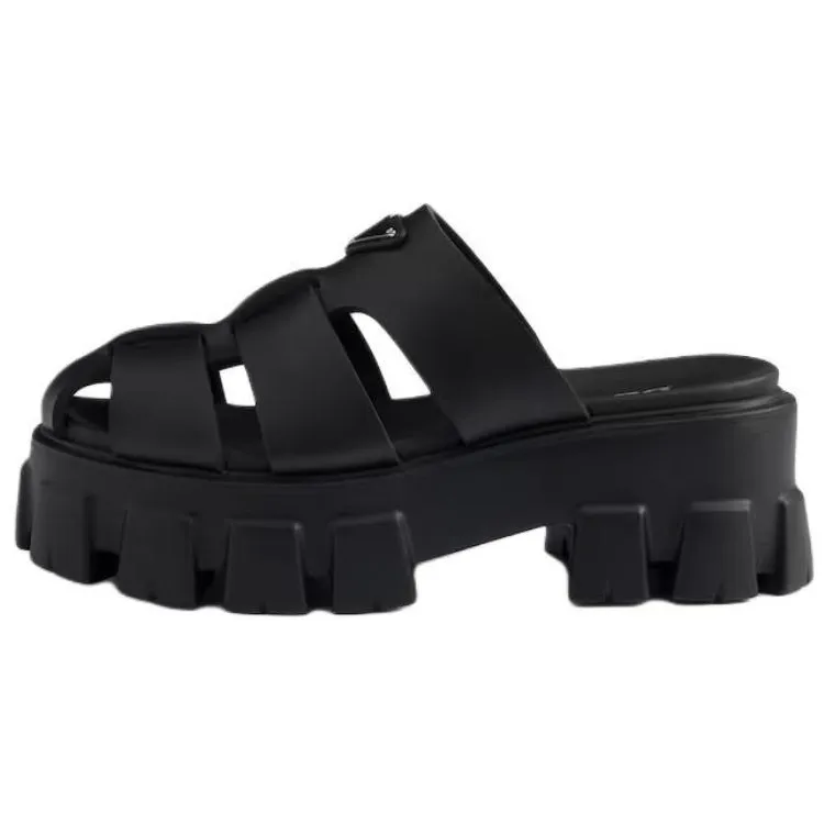 PRADA Monolith Closed Toe Slippers 5.5cm Women's Black
