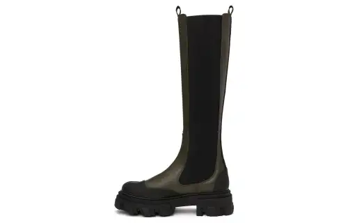 Alexander McQueen Tread Slick Knee High Boots Khaki Black Women's