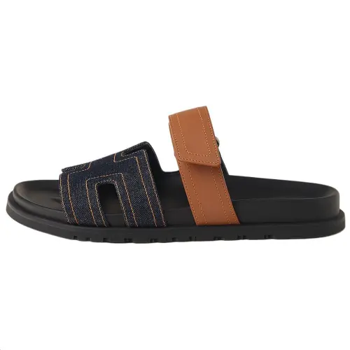 HERMES Chypre Slide Slippers Men's Black Orange