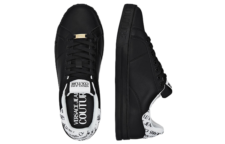 VERSACE JEANS COUTURE COURT 88 Logo Cow Leather Stylish Skateboarding Shoes Men's Black