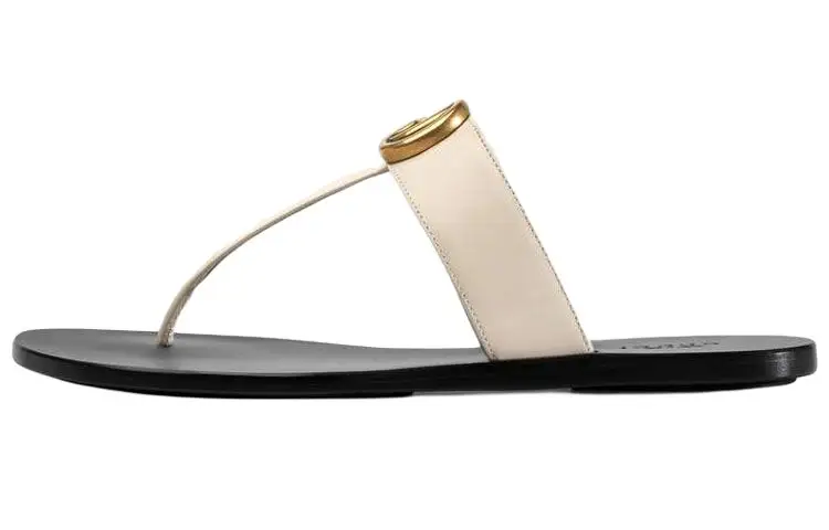 GUCCI Double G Plaque Leather Sandals