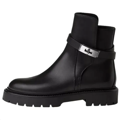 HERMES Jeff Calfskin Ankle Boots 3.5cm Women's Black