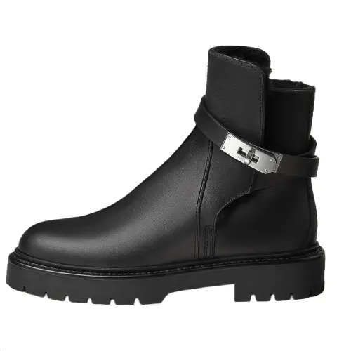 HERMES Jeff Ankle Length Boots 3.5cm Women's Black