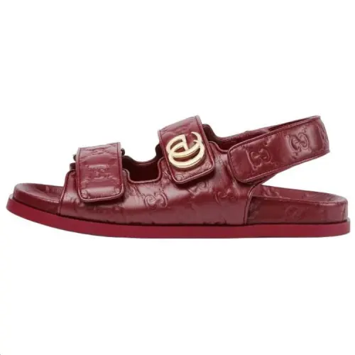GUCCI Leather One Strap Sandals Women's Red