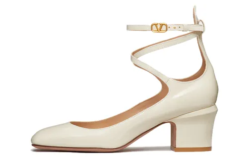 Valentino Tan Go VLogo Plaque Block Heel Pumps
