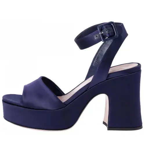 MIU MIU Miu Miu Satin Thick Sole Heel Ankle Strap Buckle Strap Sandals Women's Navy Blue