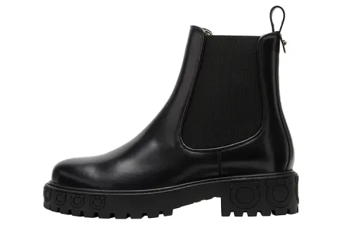 FERRAGAMO Gancini Short Chelsea Boots Women's Black