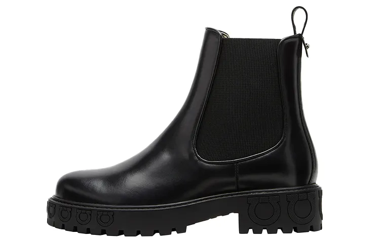 FERRAGAMO Gancini Short Chelsea Boots Women's Black