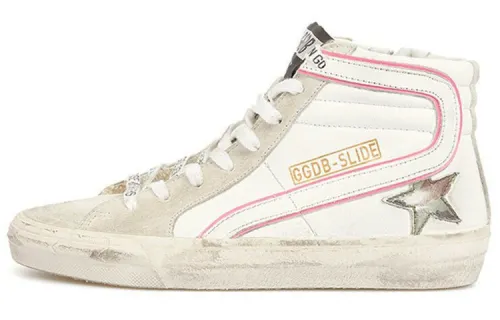 Golden Goose Slide Skateboard Shoes Women's High Top White/Black/Pink