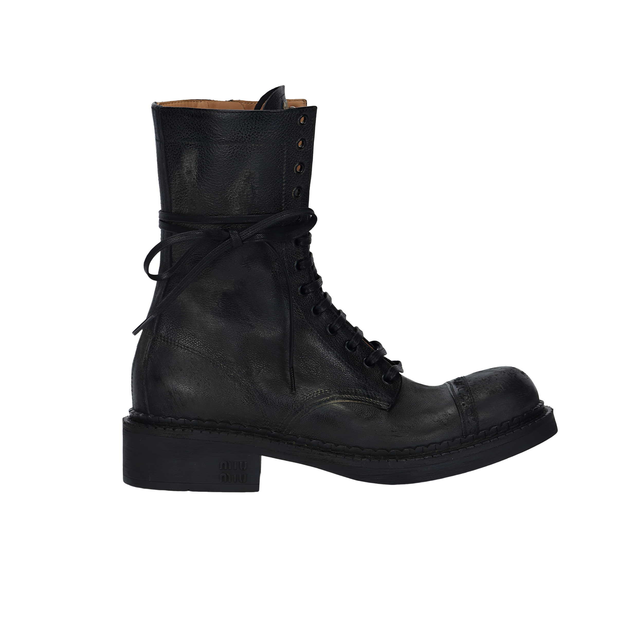 MIU MIU FW24 Leather Ankle Boots Women's Black