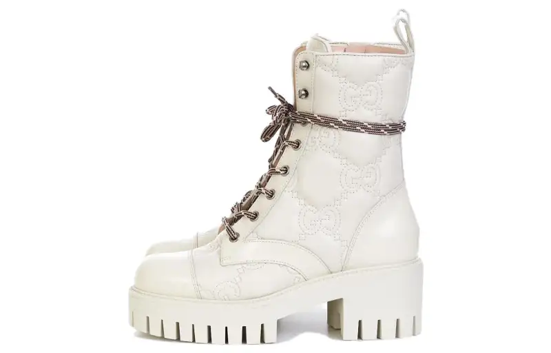 GUCCI Women's Gg Matelassé Lace Up Boot 'Off White' Women's