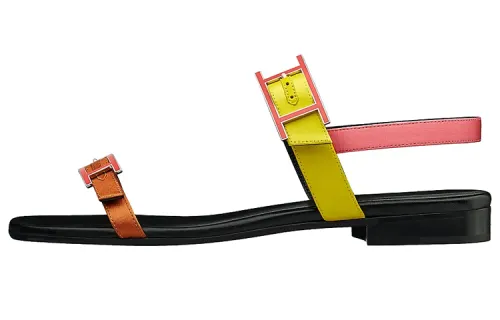 HERMES Cristal Satin One Strap Sandals Women's Black Yellow