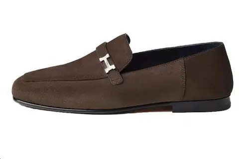 HERMES GIOVANNI Suede Loafers Men's Brown