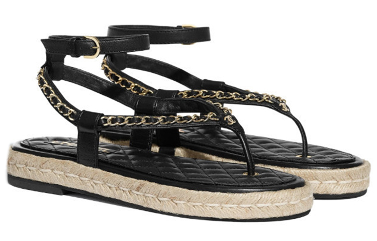 CHANEL Sheepskin One Strap Sandals Women's Black