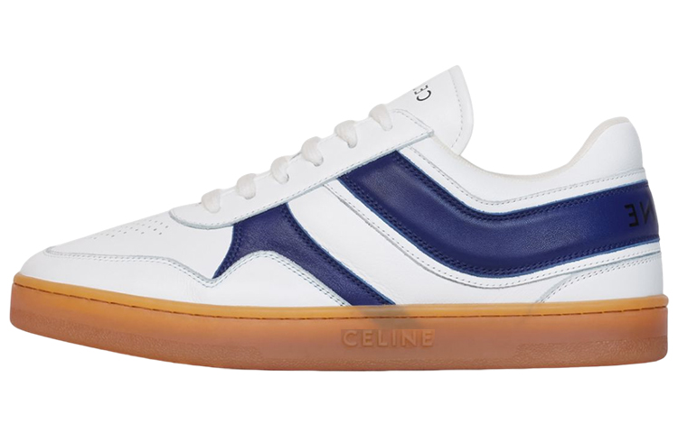 CELINE Trainer Leather Low top Stylish Skateboarding Shoes Women's White Blue